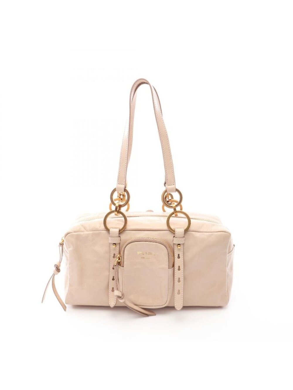 Prada Shoulder Bag Tangle Beige Leather Top Handle